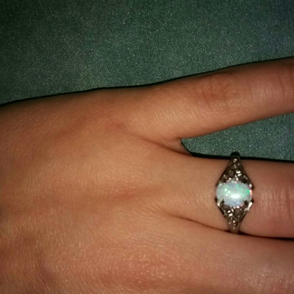 Oval Opal Ring Sterling Silver Setting - image 3